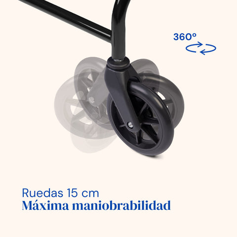 Deambulatore Lambda | Quattro ruote, sedile e schienale, deambulatore per anziani (Nero)