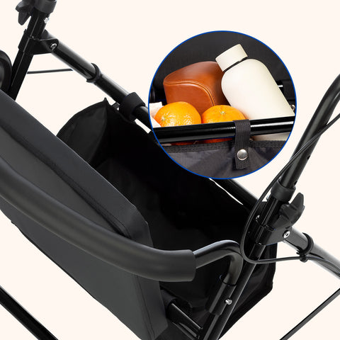 Deambulatore Lambda Max | Rollator, 4 ruote XL, sedile e schienale (Nero)