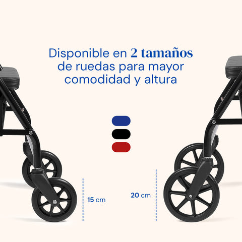 Deambulatore Lambda Max | Rollator, 4 ruote XL, sedile e schienale (Nero)