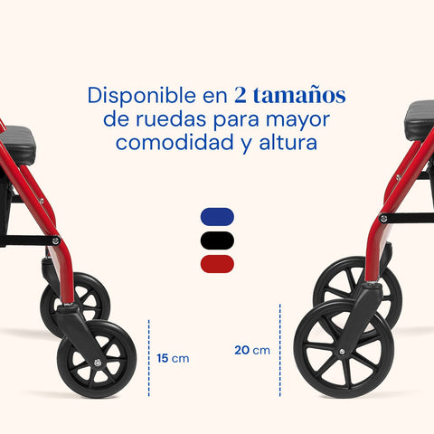 Deambulatore Lambda Max | Rollator, 4 ruote XL, sedile e schienale (Rosso)