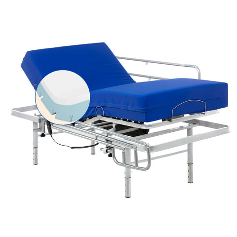 Pack letto ospedaliero regolabile in altezza con materasso viscoelastico Professional V6 (80x200 cm, Sponde letto)