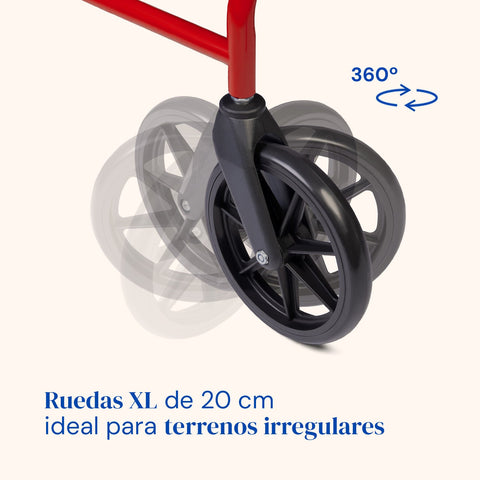 Deambulatore Lambda Max | Rollator, 4 ruote XL, sedile e schienale (Rosso)