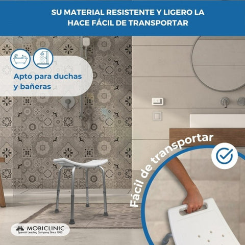 Sedia da doccia | Alluminio | Regolabile in altezza | Puntali antiscivolo | San Fermín